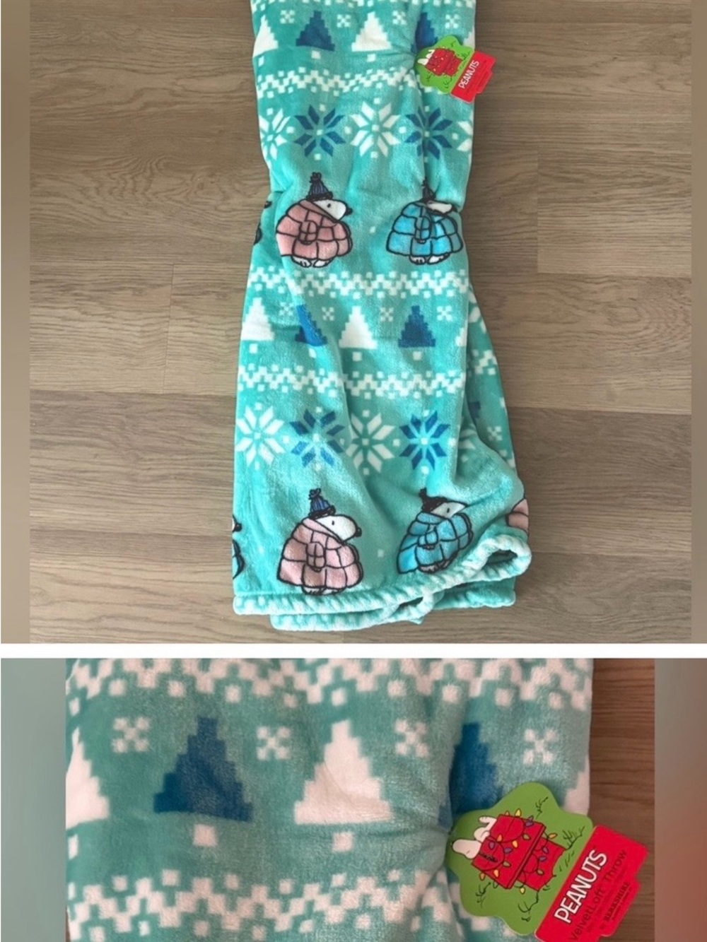Peanuts Aqua Polar Bear Fleece Throw Blanket